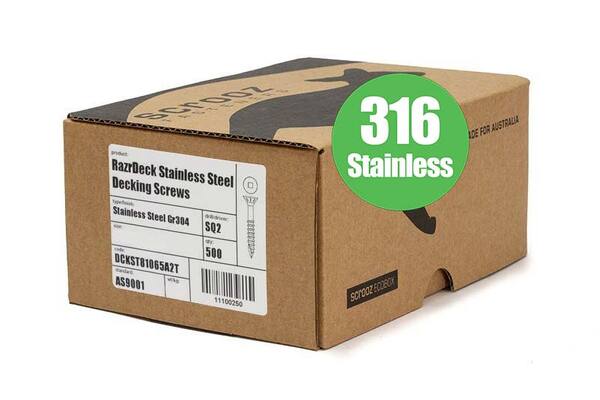 10g x 65mm 316 Stainless Decking Screws box 500