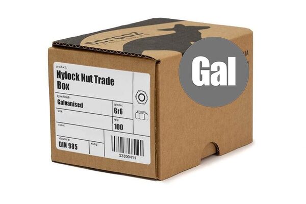 M16 nylock nuts grade 6 galvanised box 100