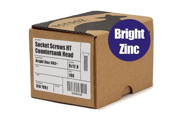 M8 X 20 CSK Socket Screws HT BZP Trade Box 100