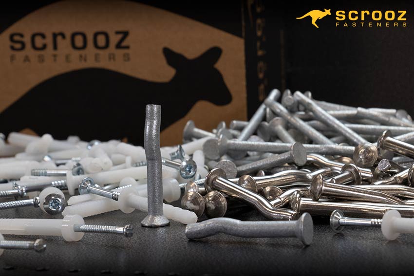 hammer and knock in fasteners in various finishes and sizes