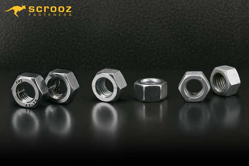 Hex Nuts group shot of Hex Nuts Zinc Plates, Hex Nuts Stainless Steel, Hex Nuts Galvanised