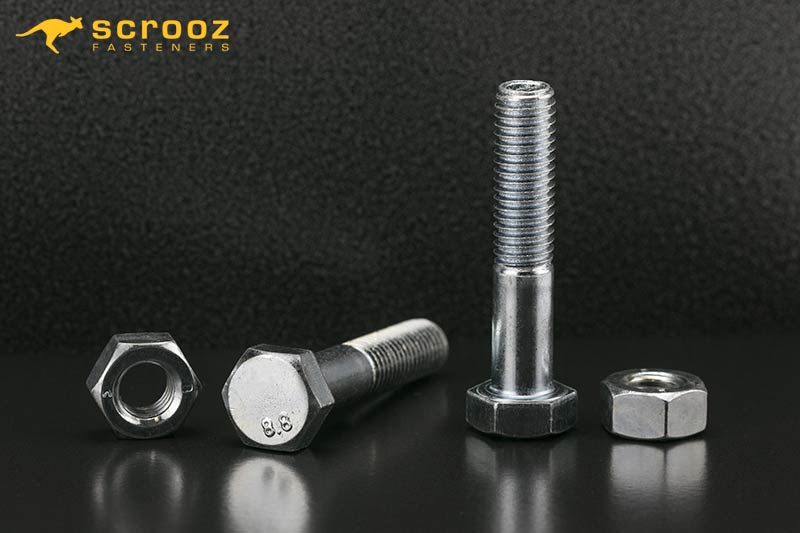 high tensile bolting main category image with scrooz logo. Two 8.8 High Tensile Hex Nuts and Bolts