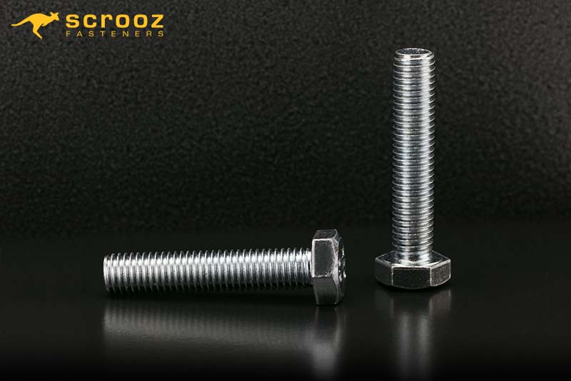 Nuts and bolts full thread zinc main image of two hex bolt setscrews.
