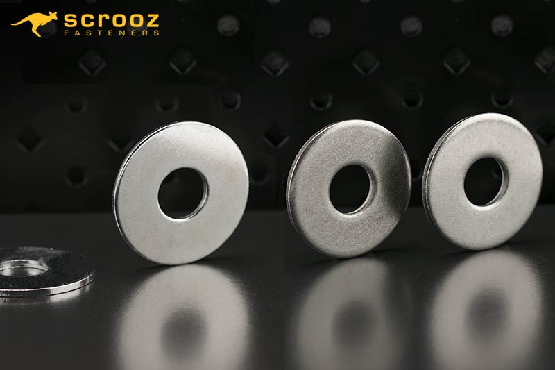 Scrooz Penny Mudguard Washers, Stainless Steel, galvanised, zinc plated