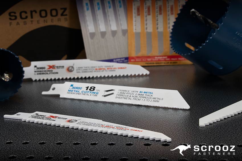 Saw blades for wood and metal. Both Recip blades and Jigsaw blades displayed.