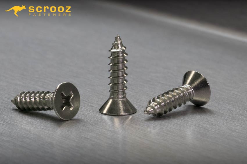 Self Tapping Screws Stainless Steel 316 Countersunk Close Up Shot