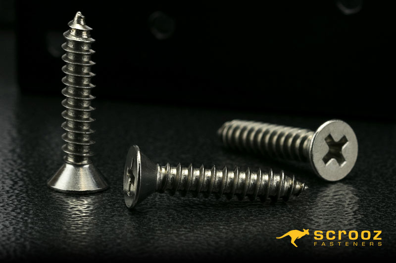 Self Tapping Screws Stainless Steel Countersunk Close Up Shot