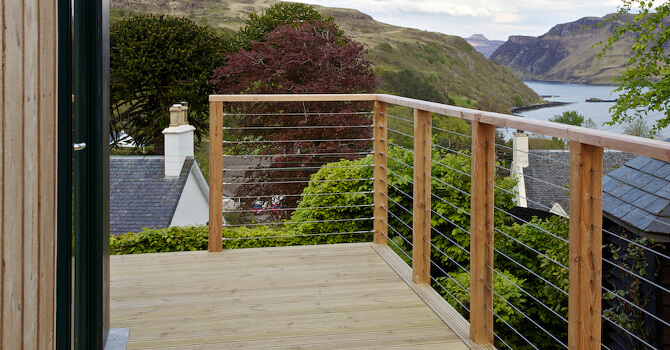 balustrade wire on verandah overlooking lake