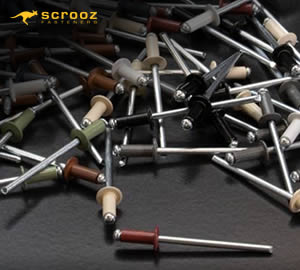 a group of dome head pop rivets in various colours
