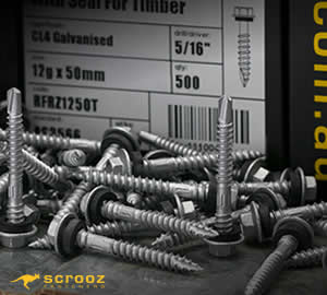 different types of roofing screws with rubber seals on sheet steel and wood for construction and building
