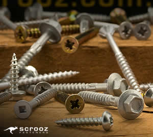 different types of wood screws on 2 pieces of wood for construction and building