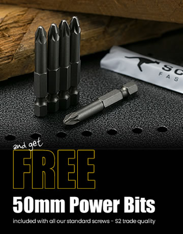  free screw driver bits for decking screws wood screws tek screws self tapping and roofing screws from Scrooz Fasteners