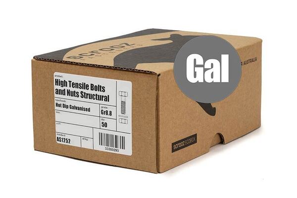 M12 x 50mm Structural Bolts GAL Trade Box of 50