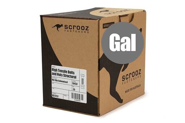 M16 x 65mm Structural Bolts GAL Trade Box of 25