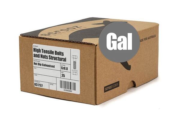 M20 x 40mm Structural Bolts GAL Trade Box of 25