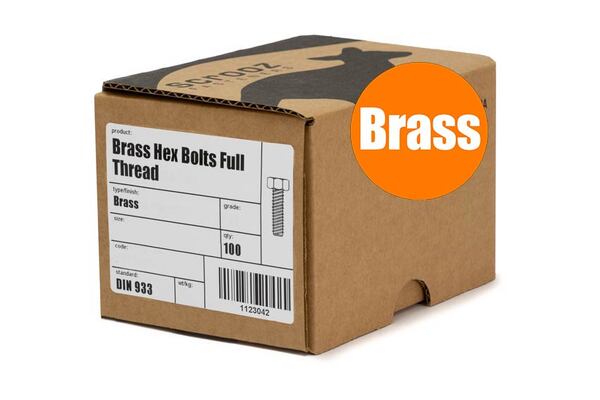 M5 x 16mm Brass Hex Bolt Full Thread Box 100