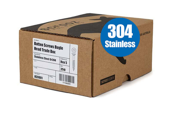 14g x 65mm Batten Screws Gr304 Stainless box 250