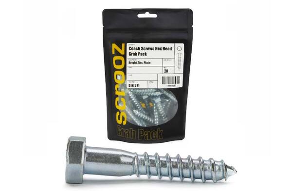 8mm x 65mm Coach Screws Zinc Plated Grab pack 20