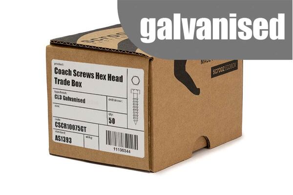 6mm x 65mm Coach Screws Galvanised Trade box 50