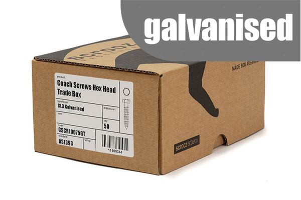 8mm x 100mm Coach Screws Galvanised Trade box 50