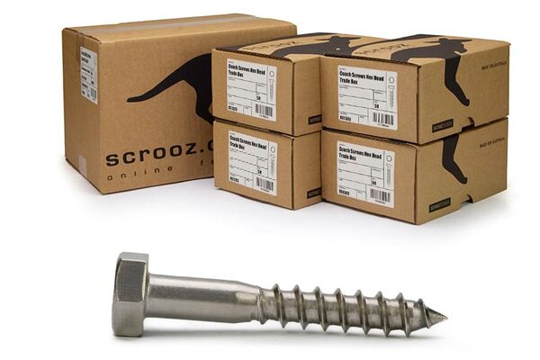 10mm x 130mm Coach Screws 316 Stainless CTN 100