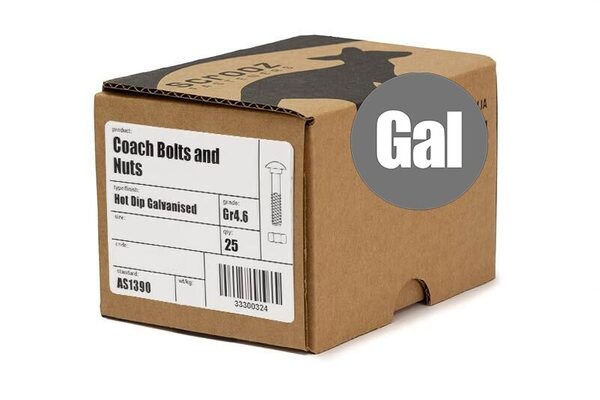 M10 x 50mm Coach Bolts GAL Trade Box of 25