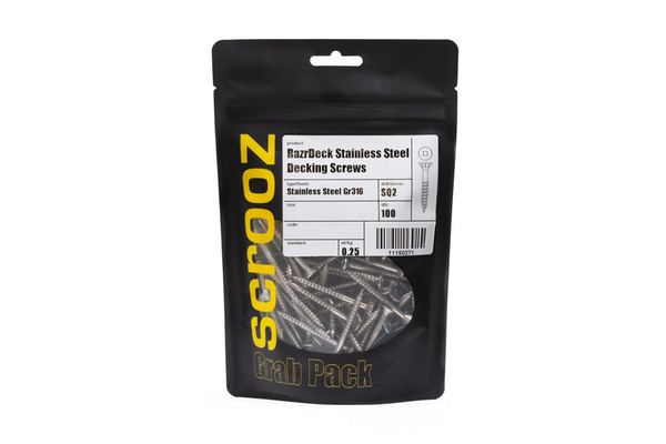 10g x 65mm 316 Stainless Decking Screws pack 100