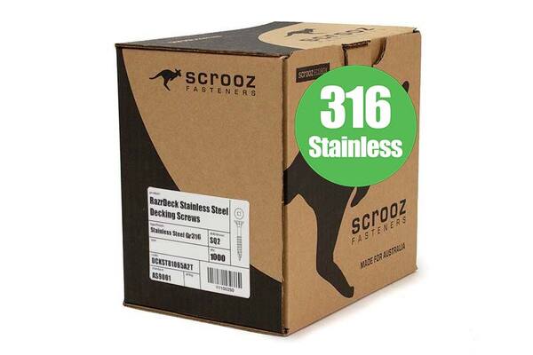 10g x 65mm 316 Stainless Decking Screws box 1000