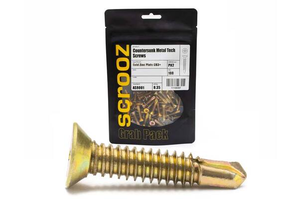 8g x 30mm Metal Tech CSK Ribbed Zinc pack 100