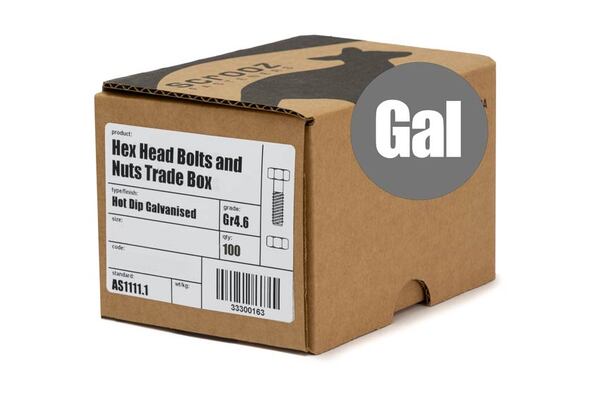 M6 x 25mm Hex Bolts & Nuts GAL Box of 100