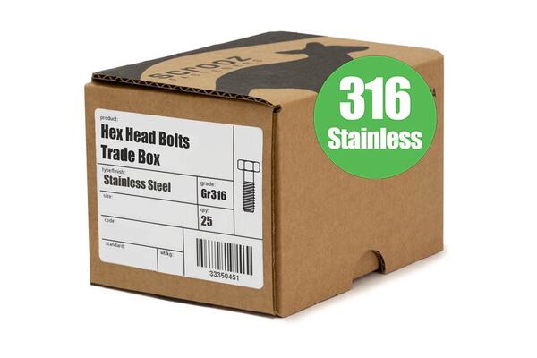 M12 x 50mm Hex Bolts Stainless 316 Box 25
