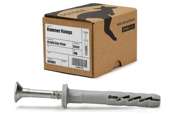 Nylon Hammer Fixings 6 x 60mm Zinc Box 100