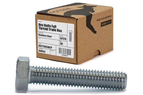 M6 x 20mm Hex Bolts Full Thread 316 Box 50