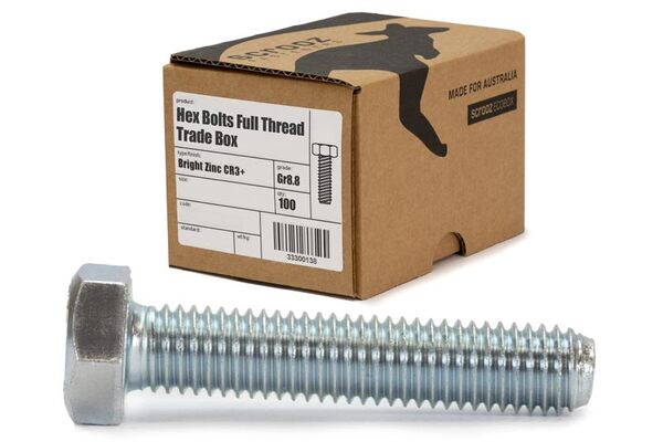 M8 x 20mm Hex Bolts Full Thread BZP Box 100