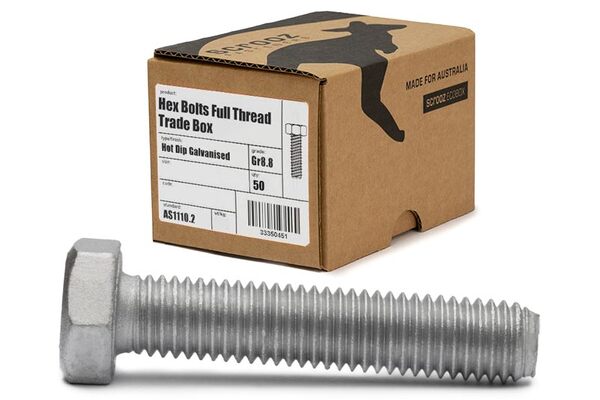 M10 x 65mm Hex Bolts Full Thread GAL Box 50