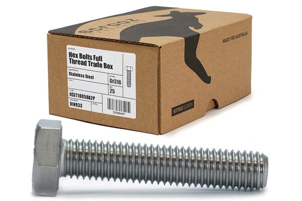 M12 x 65mm Hex Bolts Full Thread 316 Box 25