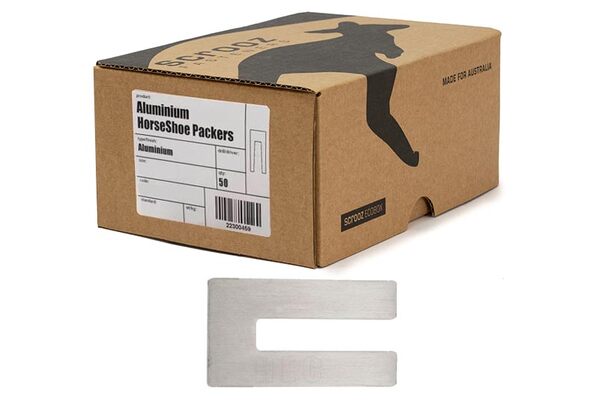 Aluminium Horseshoe Packers 2mm x 75mm Box 50