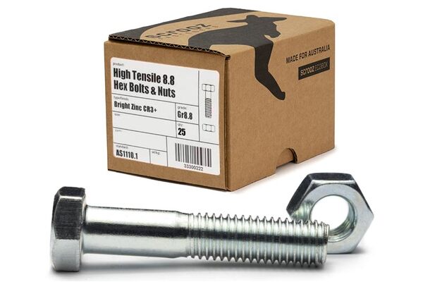 M12 x 100mm High Tensile Bolt & Nut BZP Bx 25