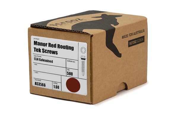 Manor Red 10g x 25mm Roof Tek Screw C5 Box 500