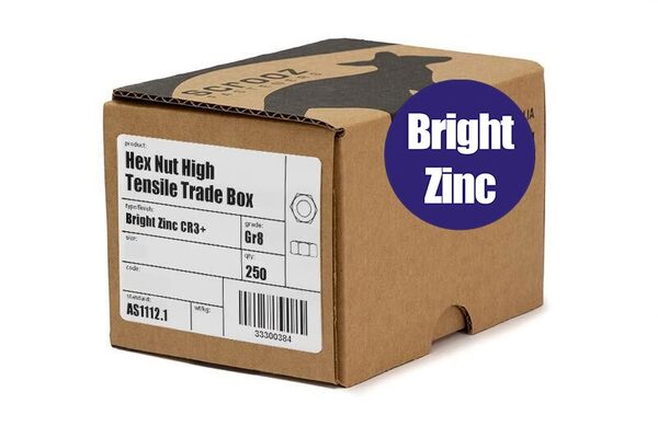 M8 hex nuts grade 8 bright zinc plated box of 250