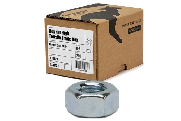 M10 hex nuts grade 8 bright zinc plated box of 200