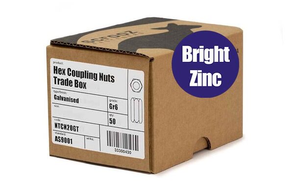 M12 Hex Coupling Nuts Zinc Plated box 50