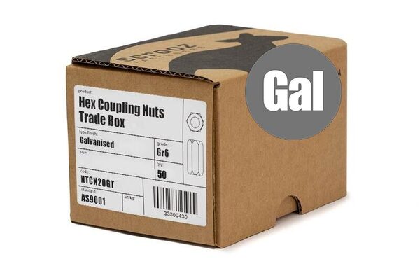 M10 Hex Coupling Nuts Galvanised box 50