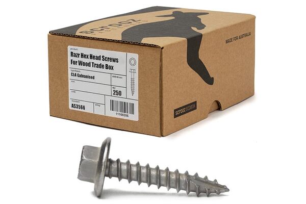 14g x 90mm Razr Hex Head Screws Gal box 250