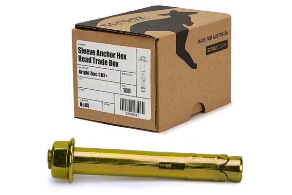 Sleeve Anchors 6.5 x 35mm Gold Zinc Box 100