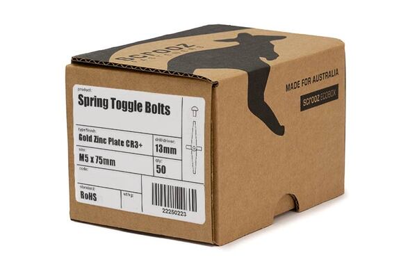 Spring Toggle Bolts M5 x 75mm box of 50