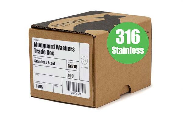 Mudguard washers M10 x 30mm SS 316 box 100